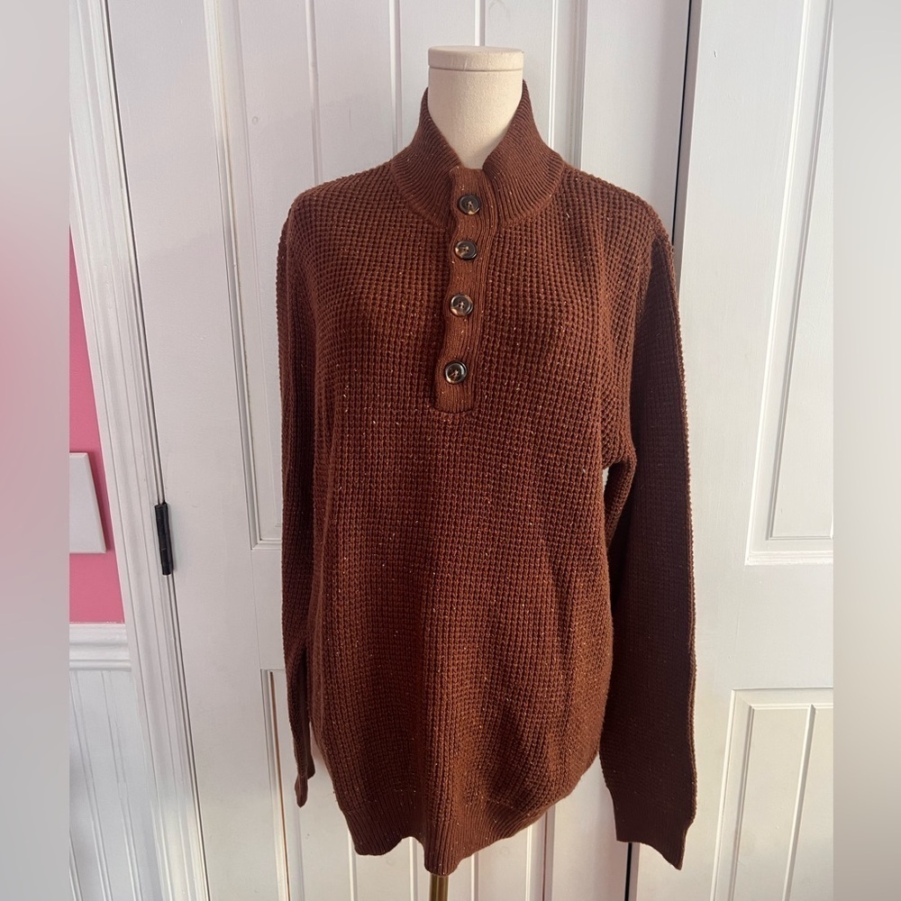 Alesbury Waffle Knit Henley Sweater Quarter Button Up 10% Wool Size Medium NWOT